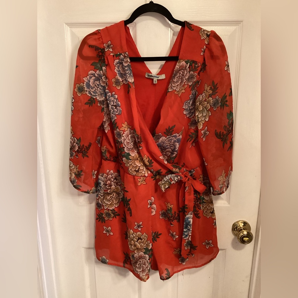 Bailey Blue Floral Wrap Jumpsuit- Red and Purple